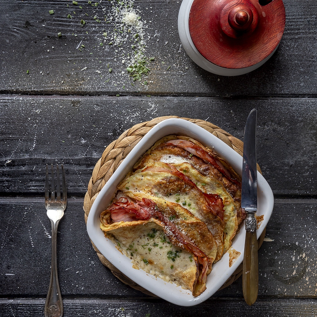 Immagine: Crepes fondenti al prosciutto cotto e fontina