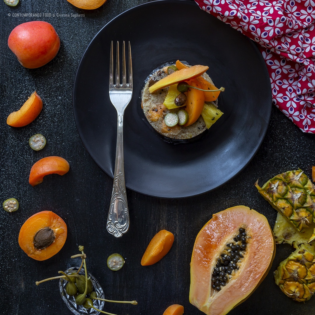 Immagine: Teff in insalata esotica con olive taggiasche e fiori di capperi