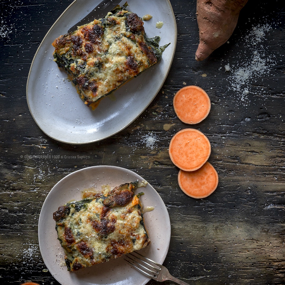 Immagine: Lasagne di patate dolci con spinaci e besciamella speziata