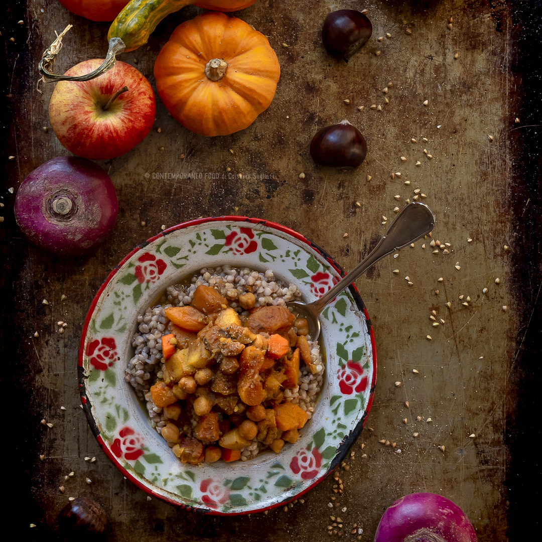 Immagine: Grano saraceno decorticato con umido di verdure autunnali allo sciroppo d’acero