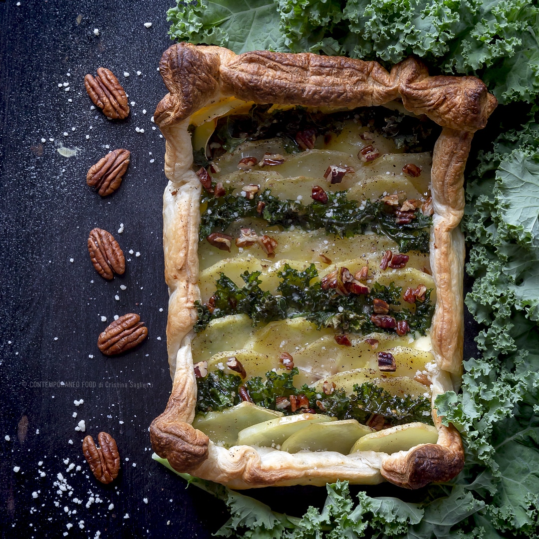 Immagine: Torta salata con patate, mascarpone, cavolo Kale e noci Pecan
