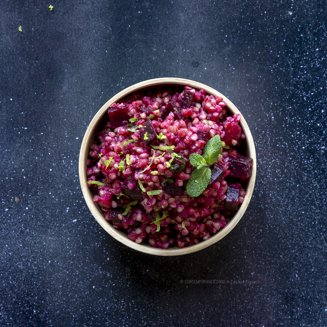 Immagine: Grano saraceno decorticato con crema di barbabietola rossa, lime e menta
