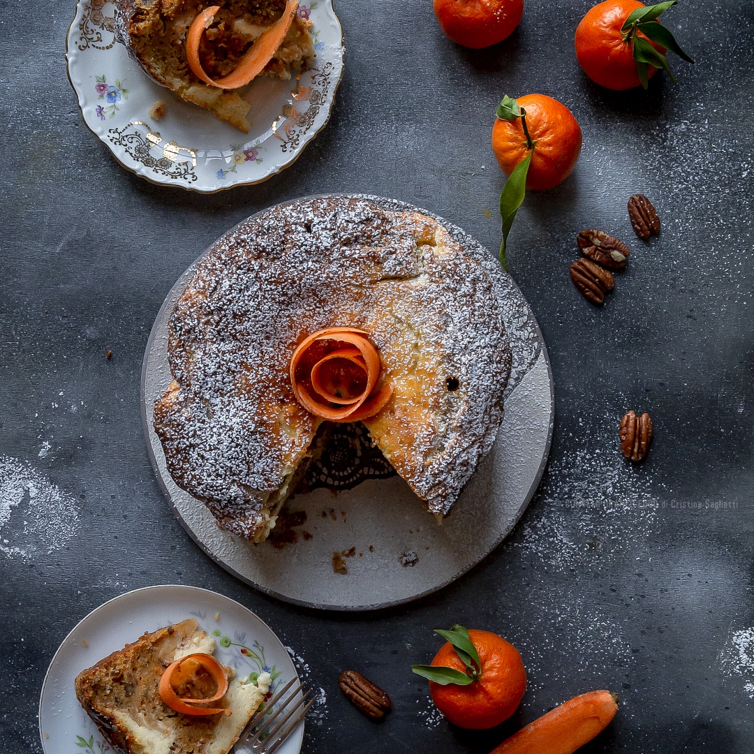 Immagine: Torta di carote, clementine e noci Pecan variegata cheesecake yogurt greco, mascarpone e vaniglia