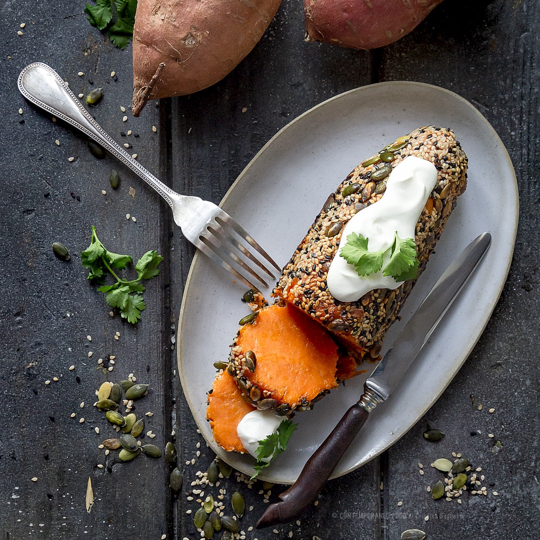 Immagine: Patata dolce confit in crosta di semi