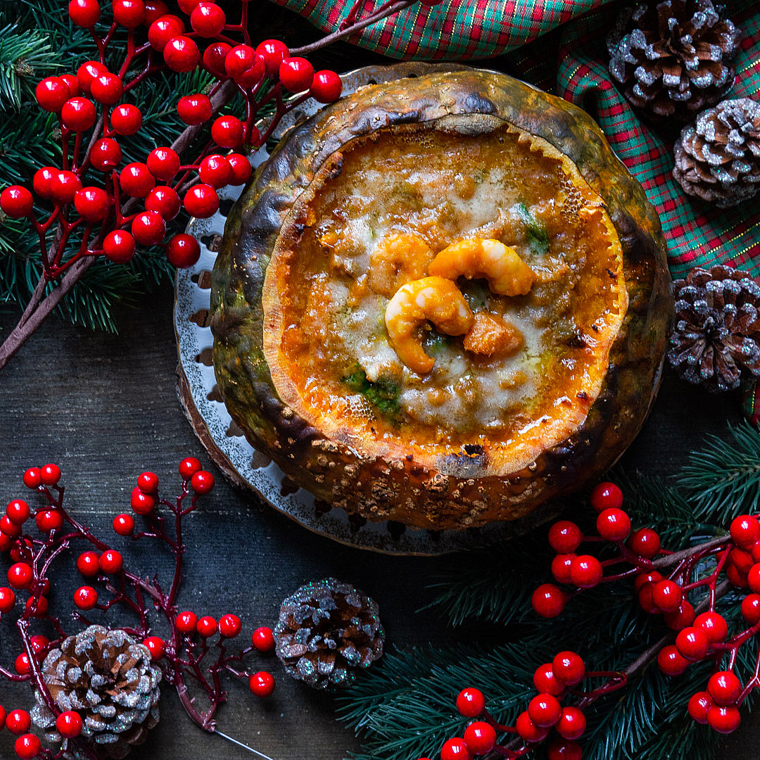 Immagine: Zuppa di lenticchie, gamberi, spinacini e zucca