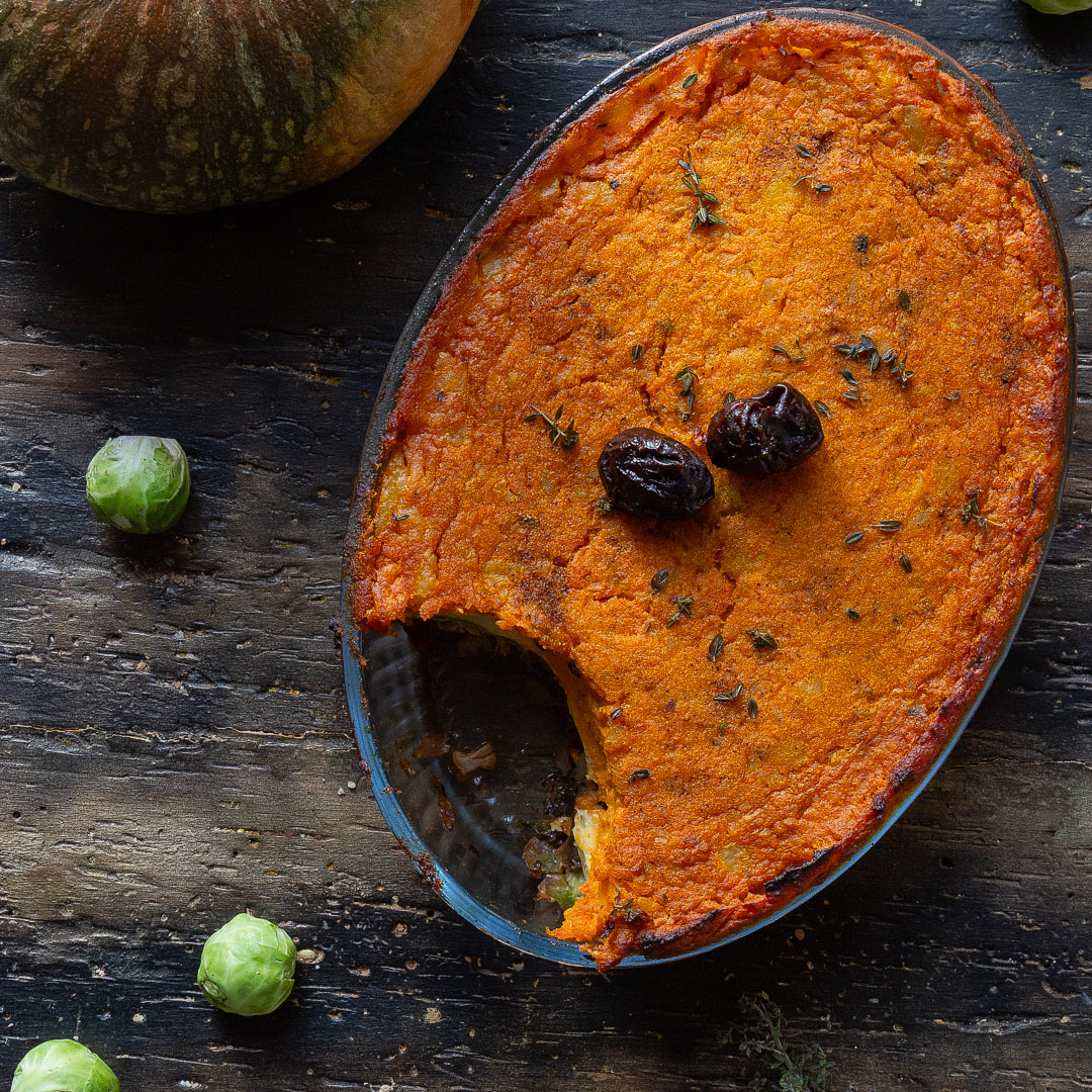 Immagine: Torta salata di zucca e cavolini di Bruxelles con Camambert